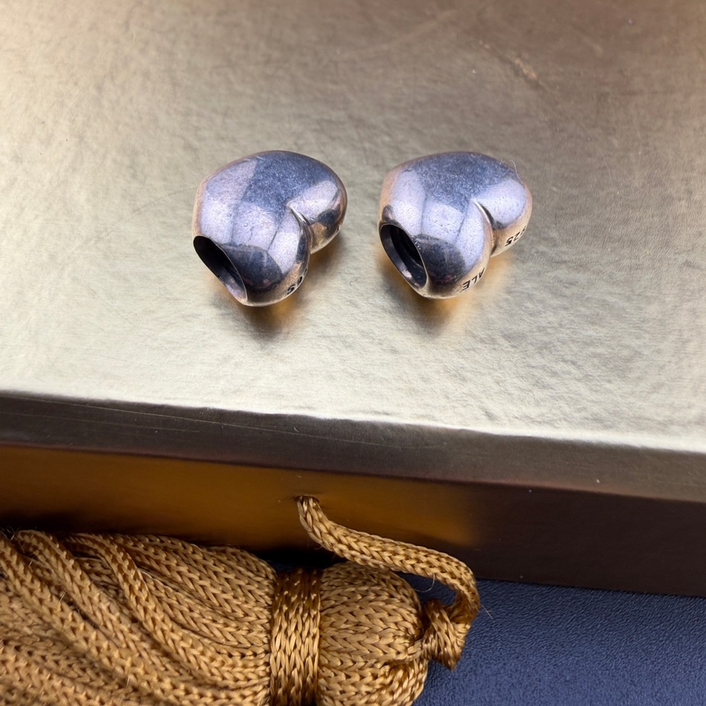 Lot Of 2 Authentic Pandora Sterling Silver Smooth Heart Puffy Charms